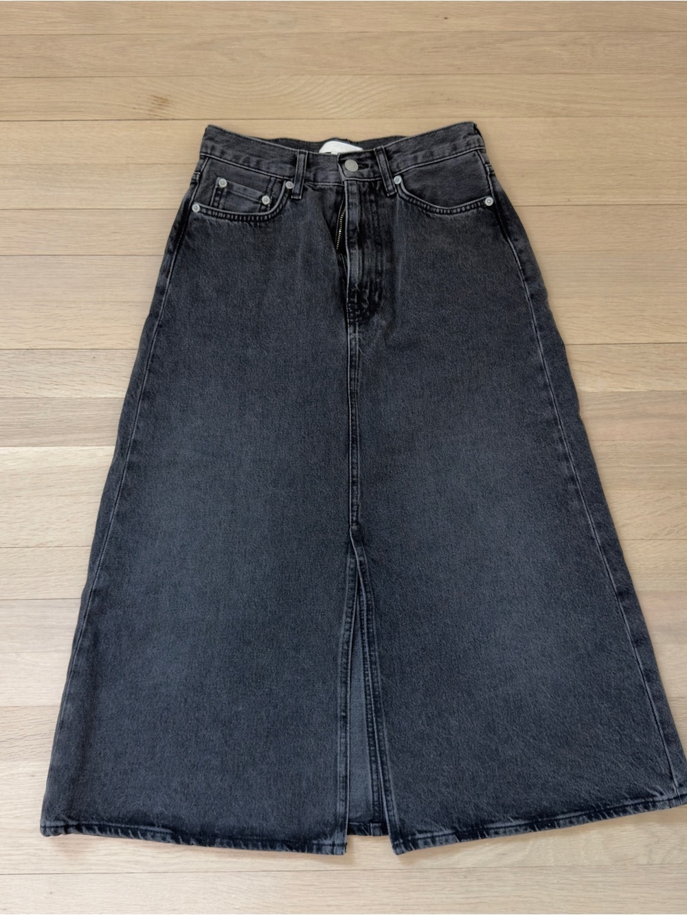 COS Denim Black High-Waist A-Line Midi Skirt